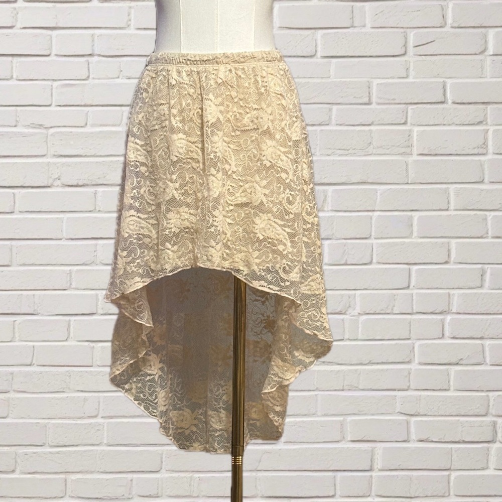 Ethereal Ivory Lace High Low Skirt Fairycore Boho Romantic Flowy Y2K Medium